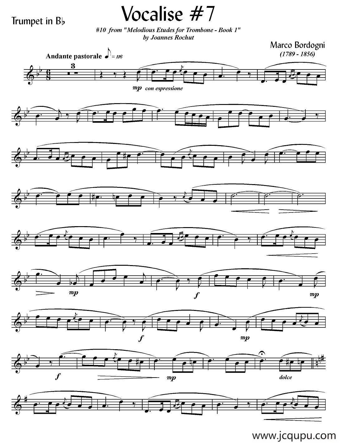 Bordogni - Vocalise #7（小号）简谱