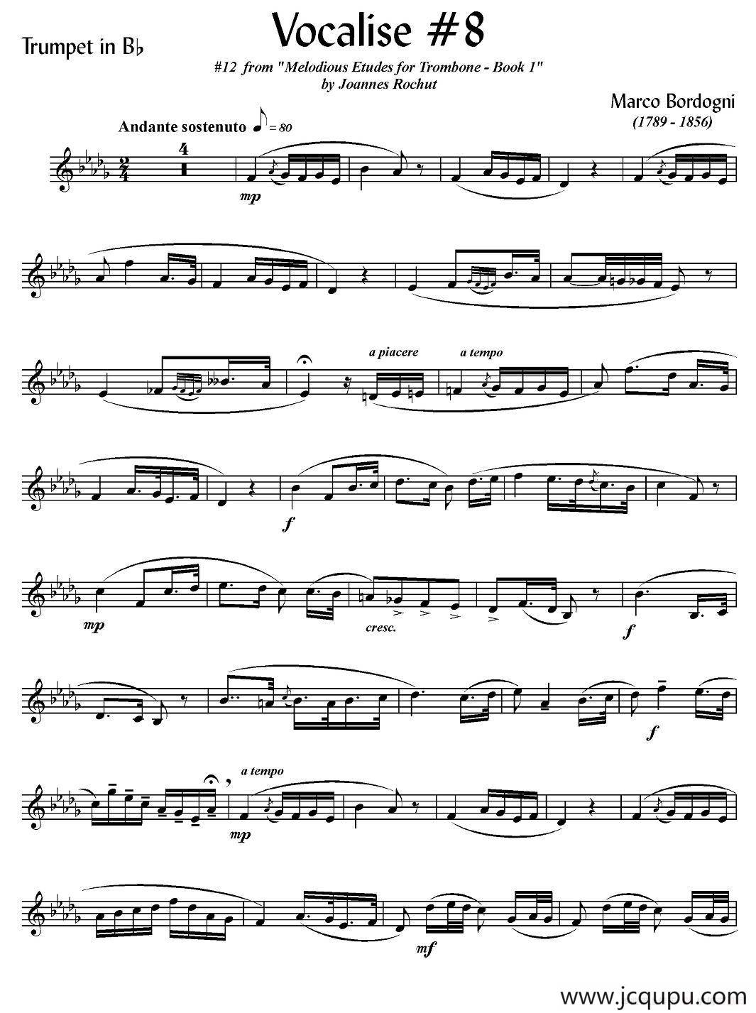 Bordogni - Vocalise #8（小号）简谱