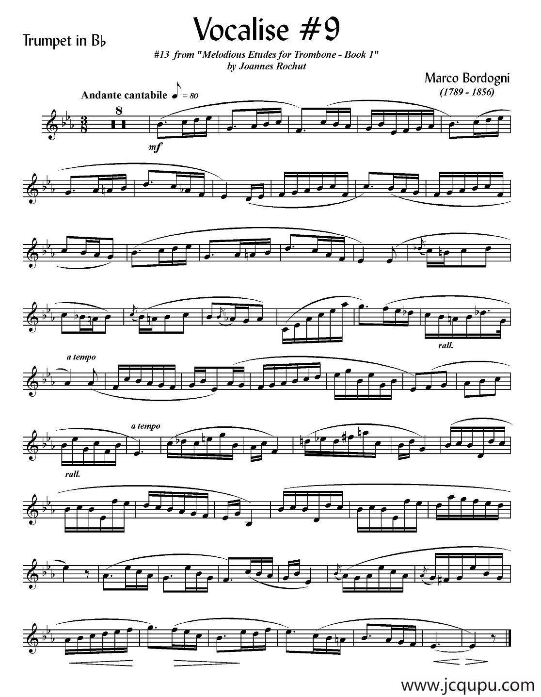 Bordogni - Vocalise #9（小号）简谱