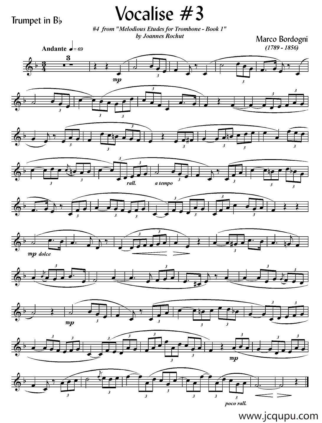 Bordogni - Vocalise #3（小号）简谱