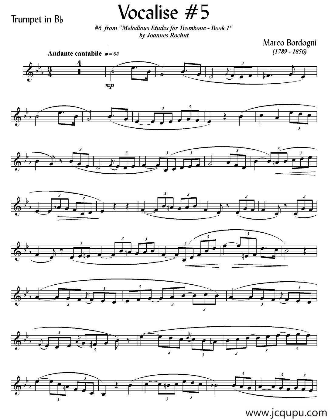 Bordogni - Vocalise #5（小号）简谱