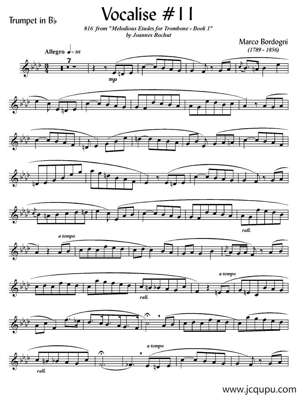 Bordogni - Vocalise #11（小号）简谱