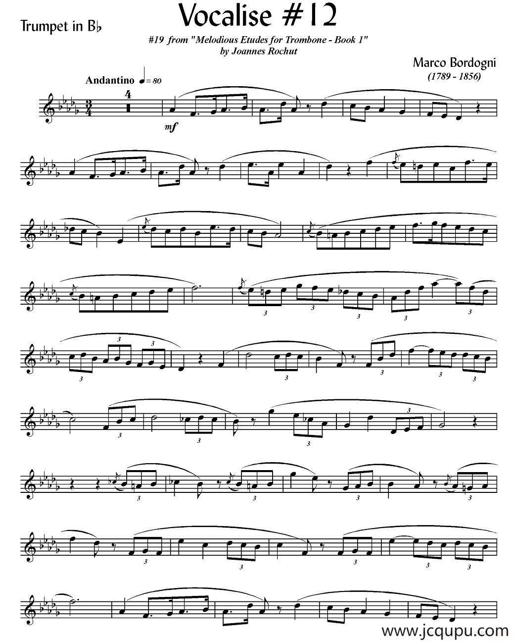 Bordogni - Vocalise #12（小号）简谱