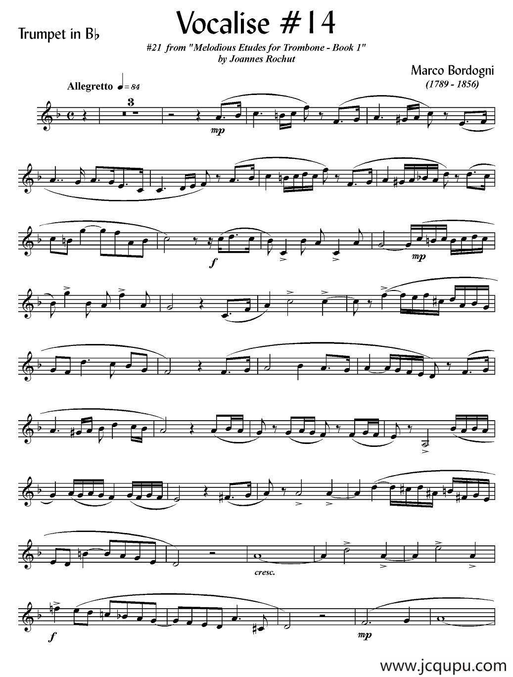 Bordogni - Vocalise #14（小号）简谱