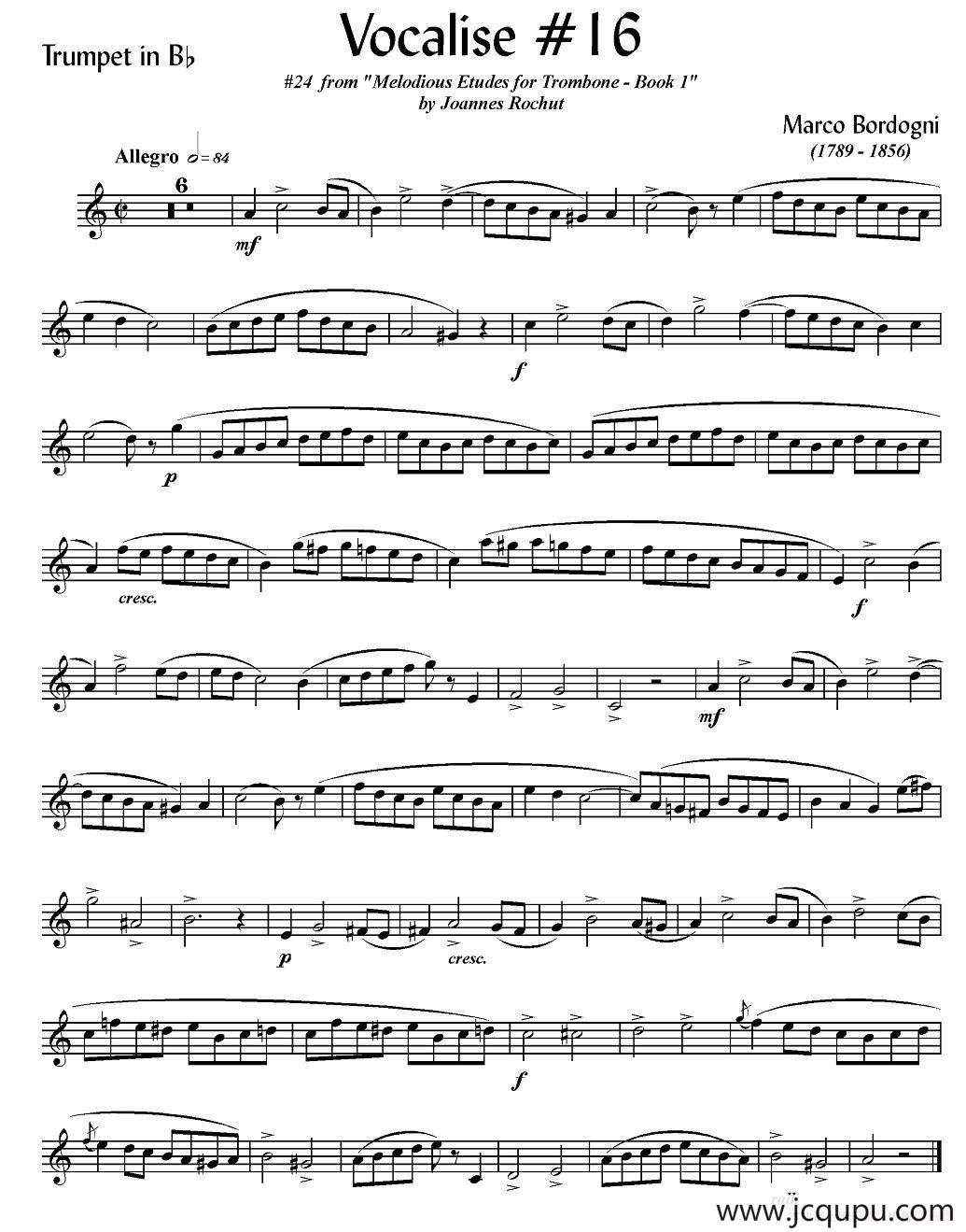 Bordogni - Vocalise #16（小号）简谱