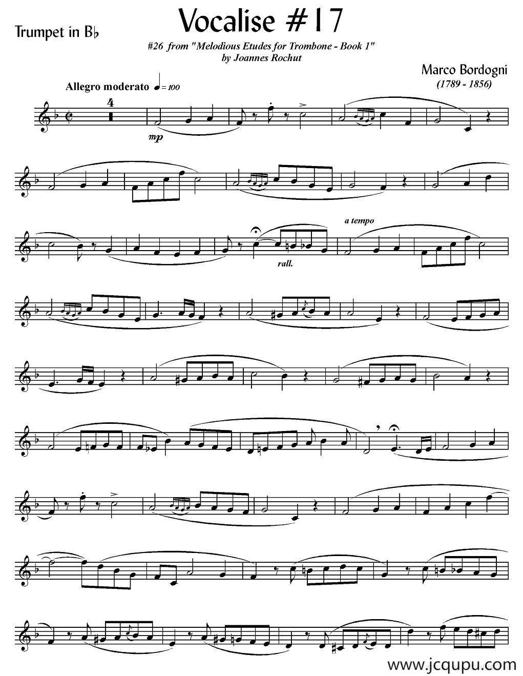 Bordogni - Vocalise #17（小号）简谱