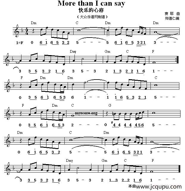 快乐的心扉（恰恰舞曲、旋律+和弦标记）简谱