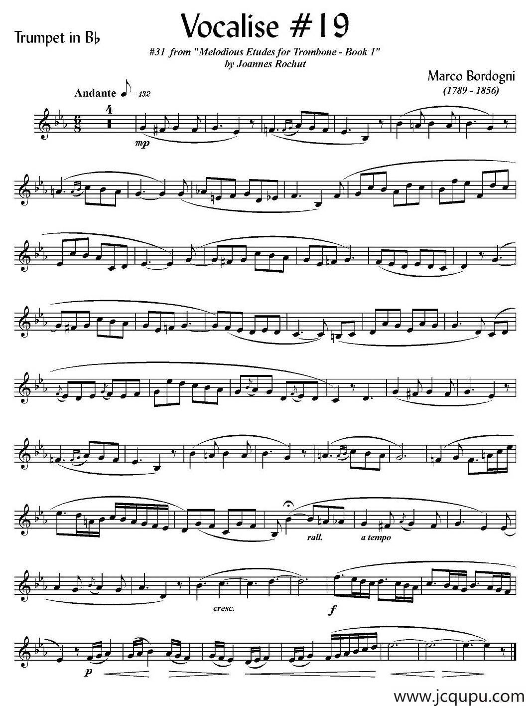 Bordogni - Vocalise #19（小号）简谱