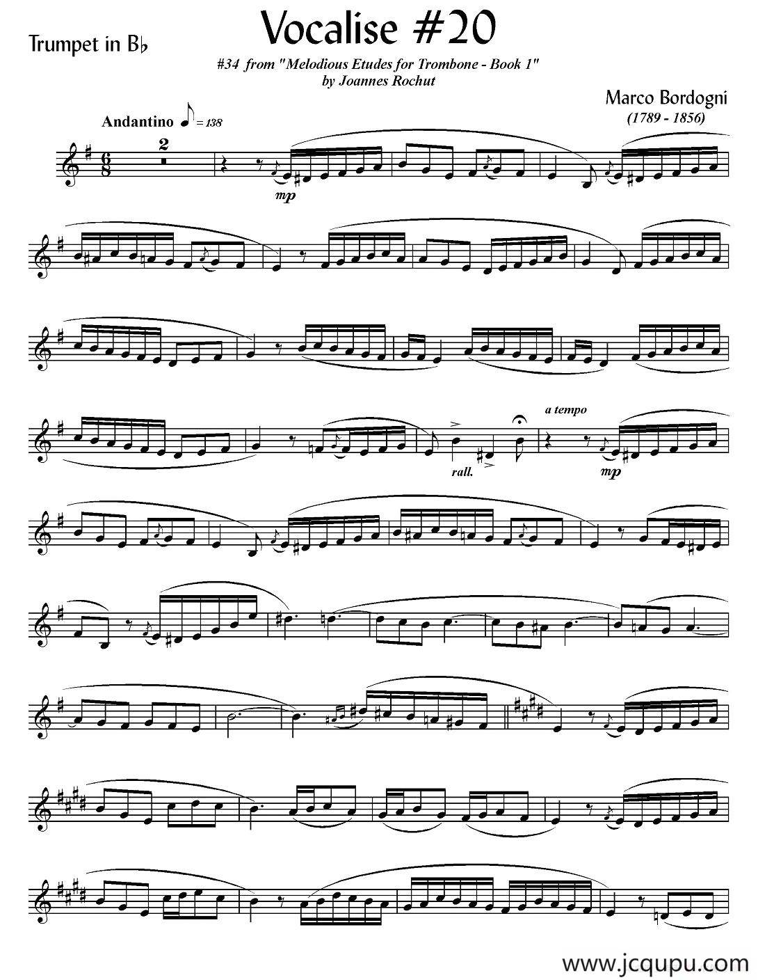 Bordogni - Vocalise #20（小号）简谱