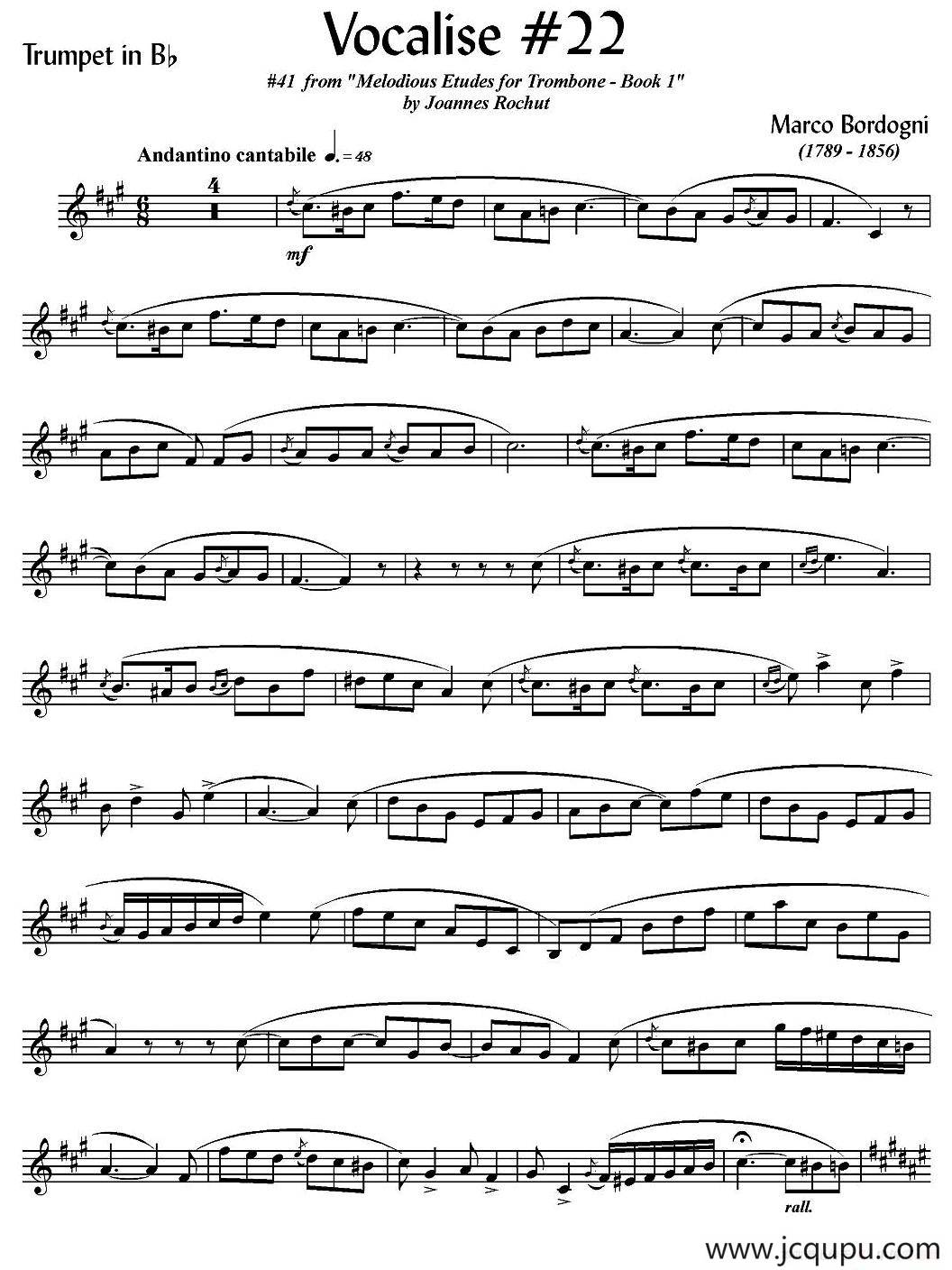 Bordogni - Vocalise #22（小号）简谱