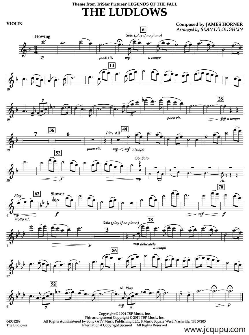 THE LUDLOWS（电影《燃情岁月》主题曲）简谱