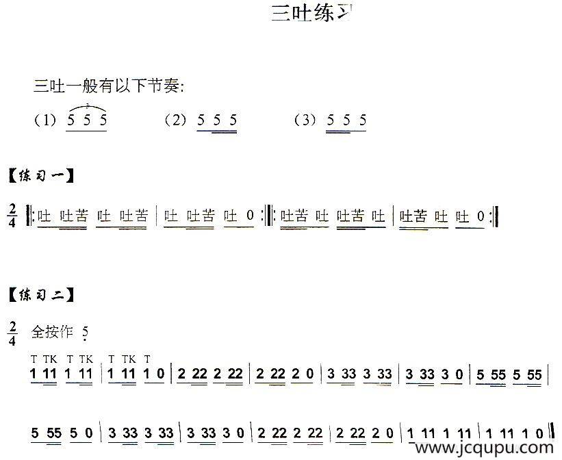 葫芦丝技巧练习之十一：三吐音练习简谱