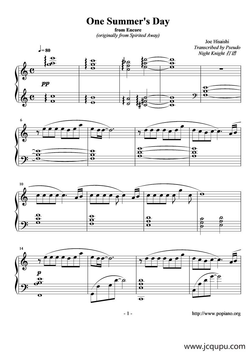 One Summer‘s Day简谱