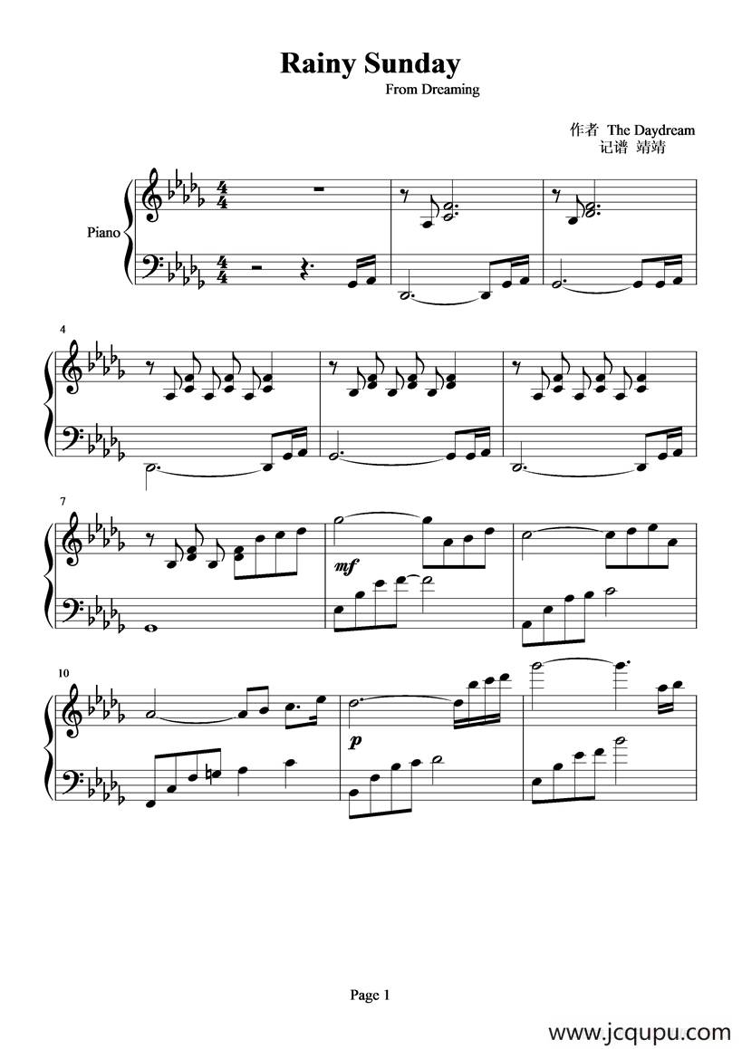 Rainy Sunday简谱