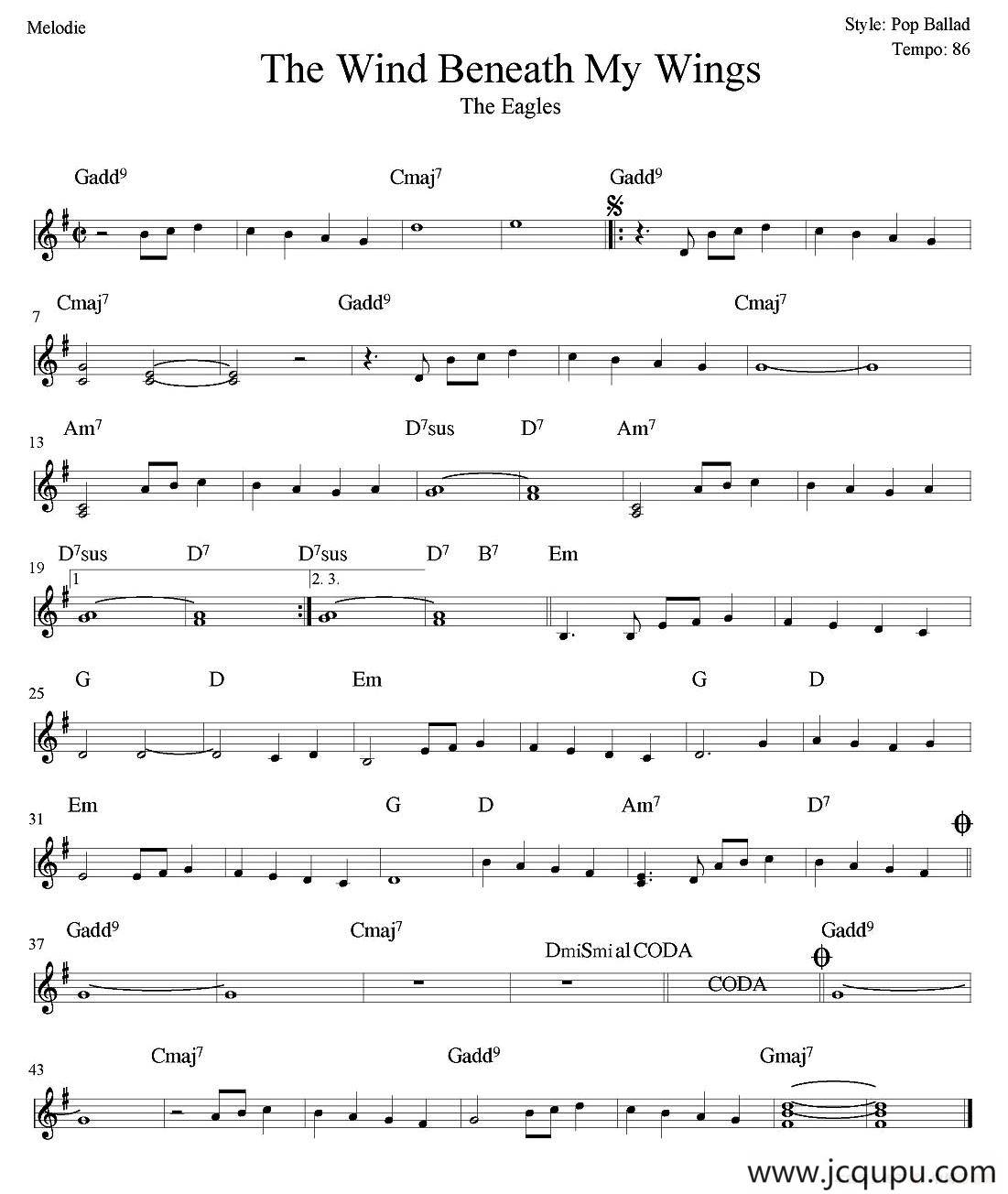 The Wind Beneath My Wings简谱