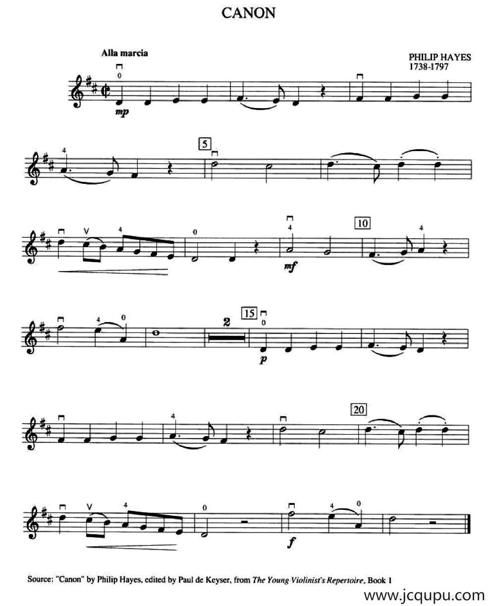 Philip Hayes Canon（加拿大小提琴考级·预备级）简谱
