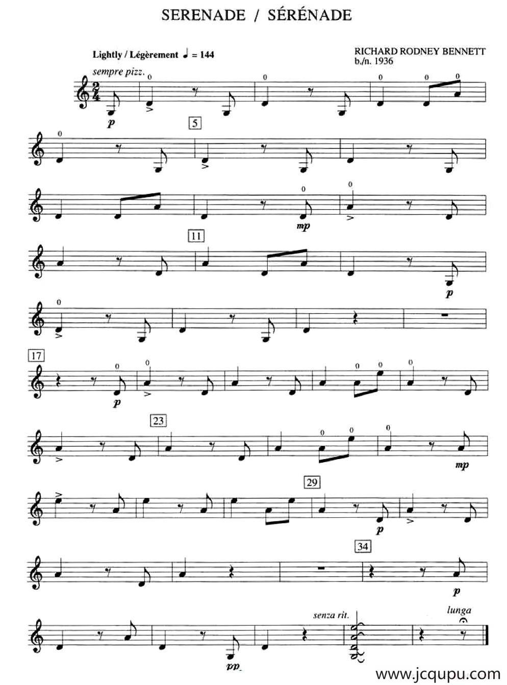 Serenade （加拿大小提琴考级·预备级）简谱