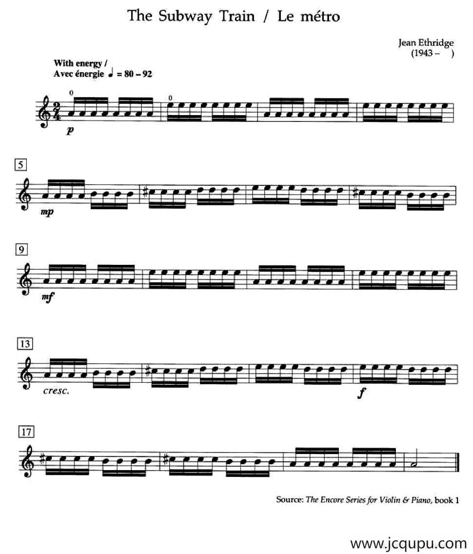 The Subway Train （加拿大小提琴考级·预备级）简谱