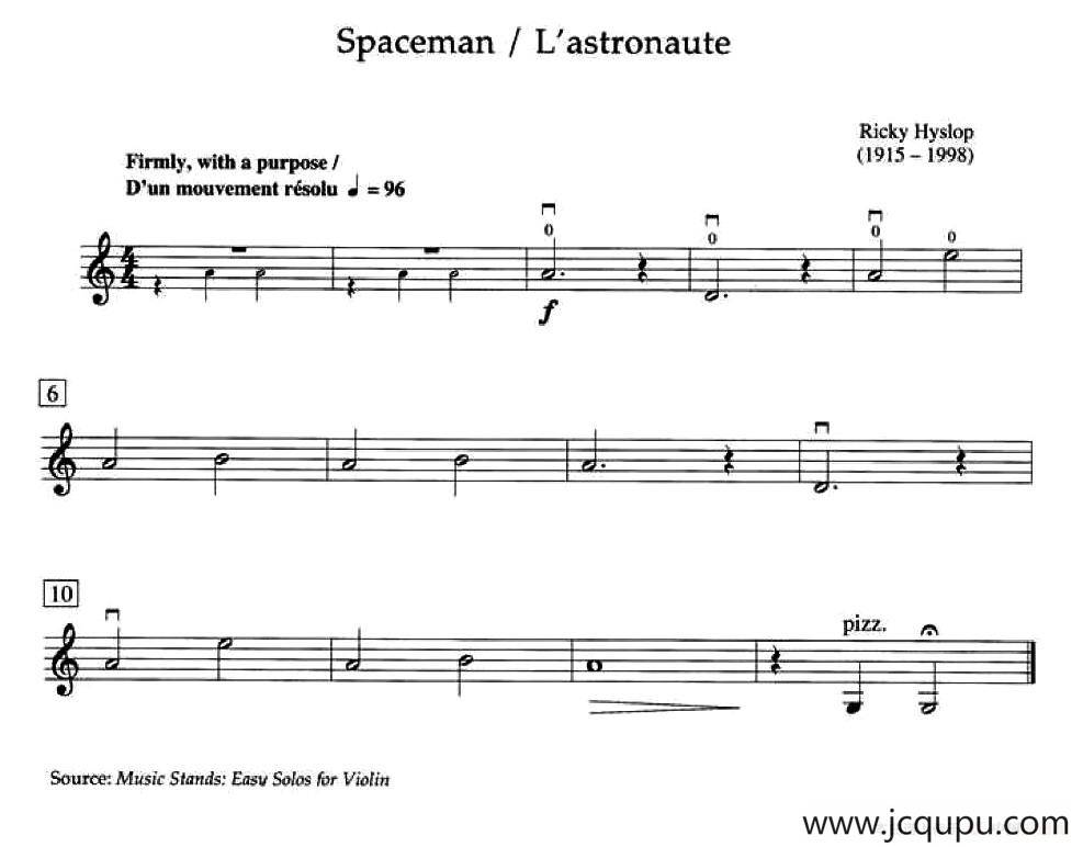 Ricky Hyslop Spaceman （加拿大小提琴考级·预备级）简谱