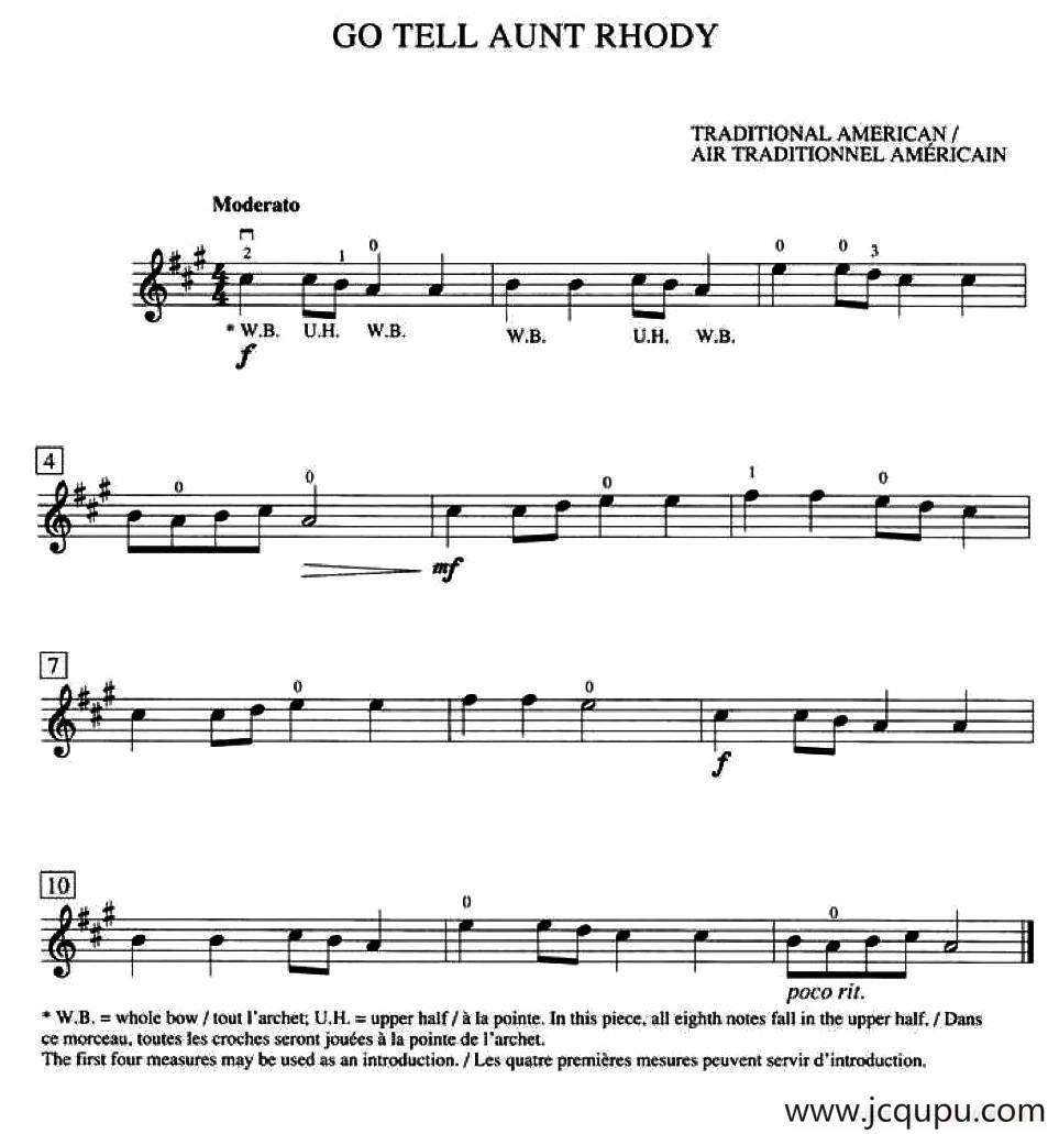 Go Tell Aunt Rhody（加拿大小提琴考级·预备级）简谱