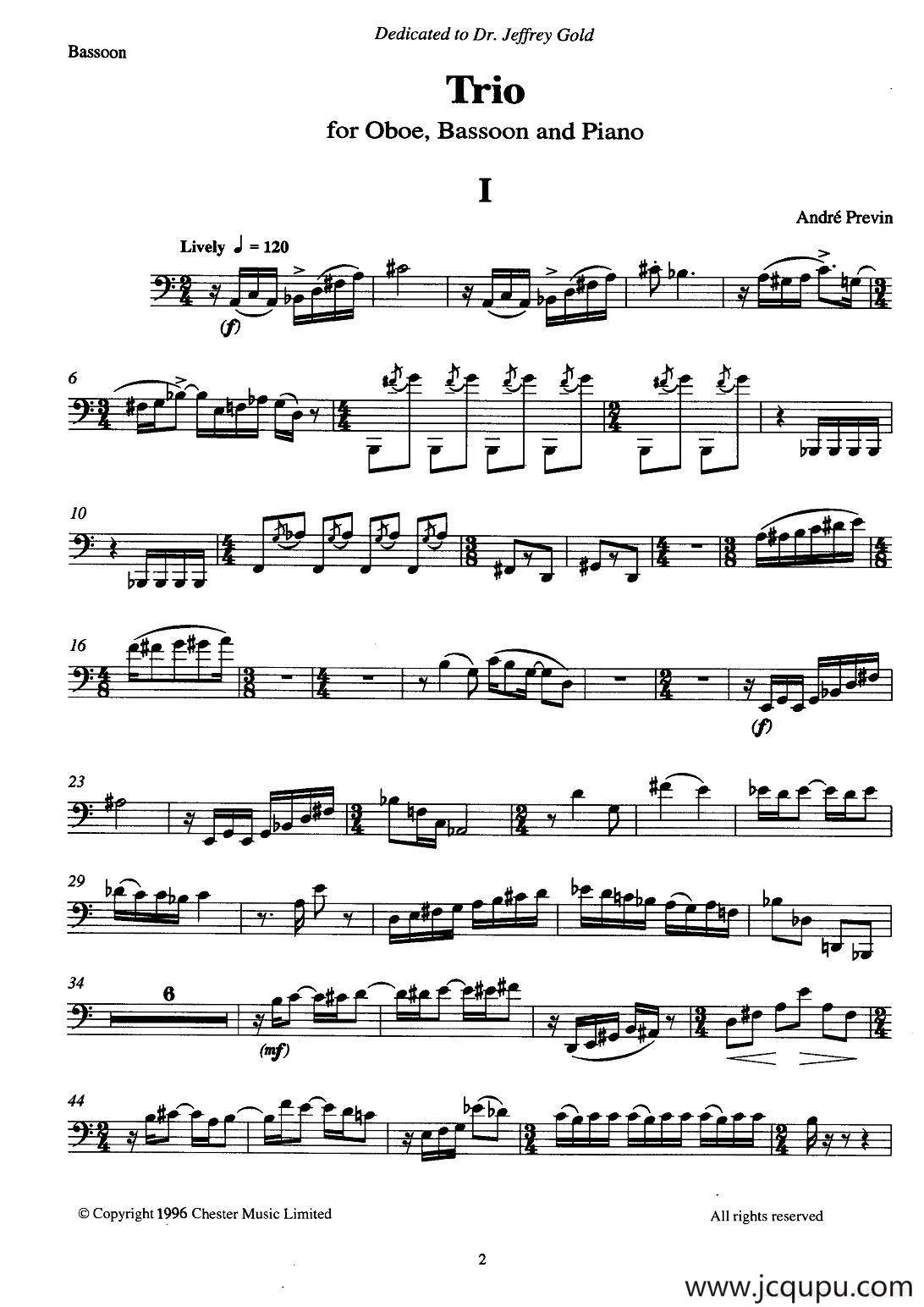 巴松双簧管与钢琴三重奏（1）（巴松分谱）简谱