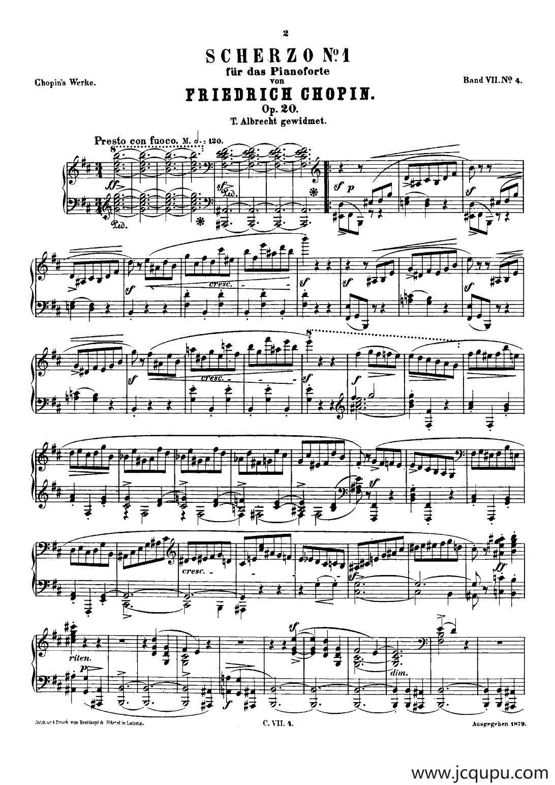 肖邦 钢琴谐谑曲 Chopin Scherzo（No.1 b小调，Op.20）简谱