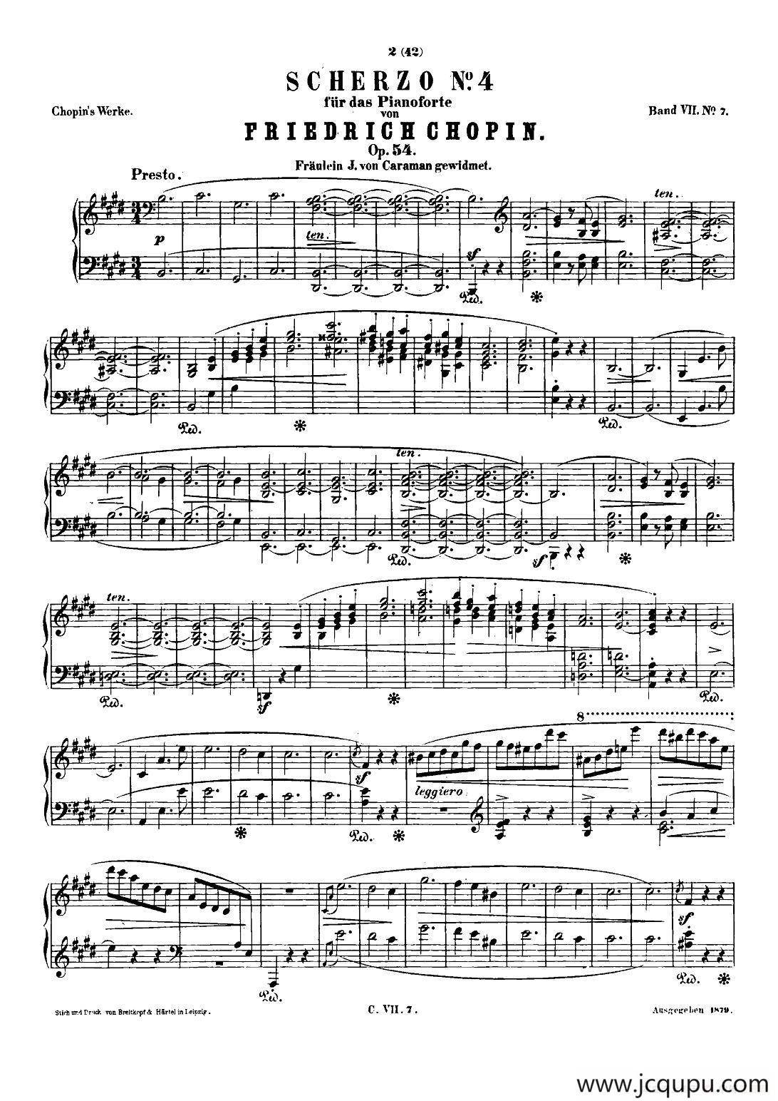 肖邦 钢琴谐谑曲 Chopin Scherzo（No.4 E大调，Op.54）简谱