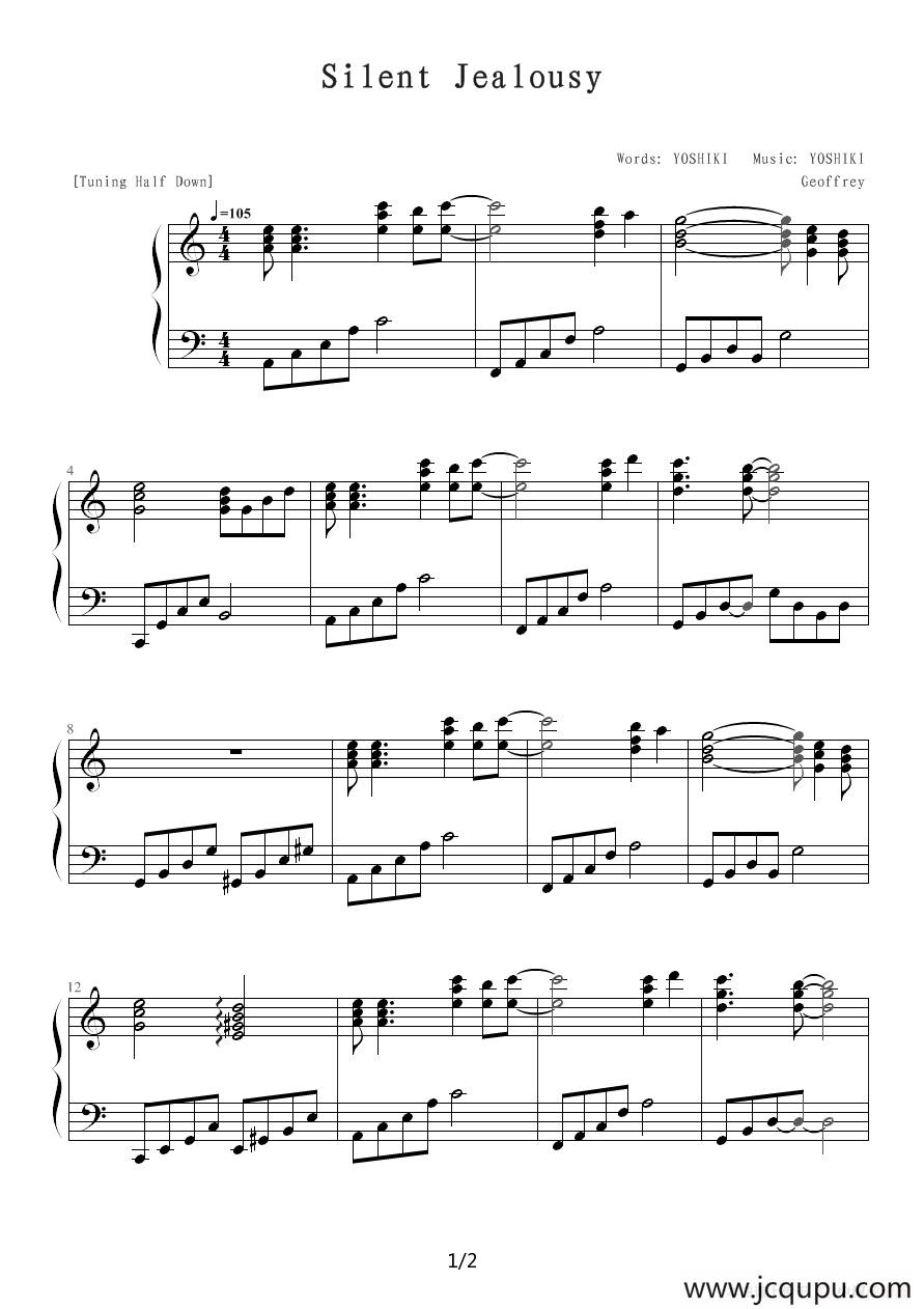 Silent Jealousy（前奏部分）简谱