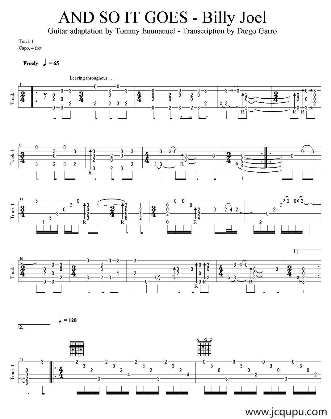 tommy emmanuel：and so it goes（指弹吉他）简谱