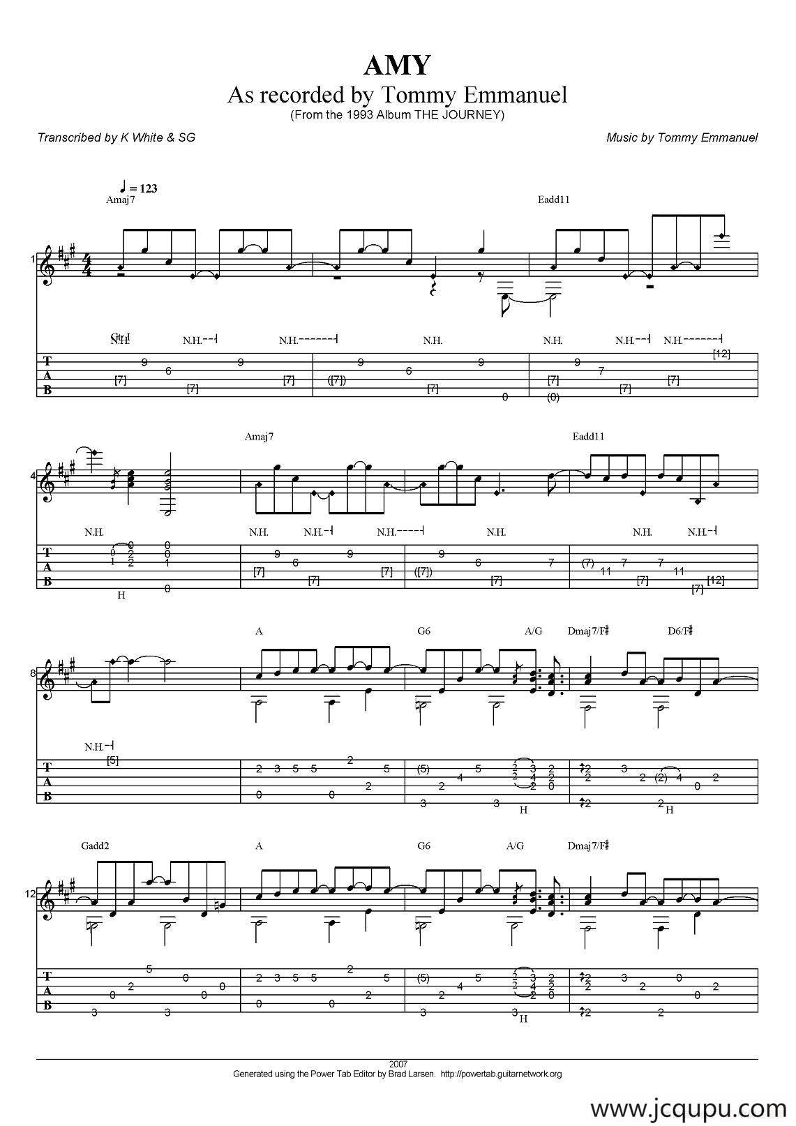 tommy emmanuel：amy（指弹吉他）简谱