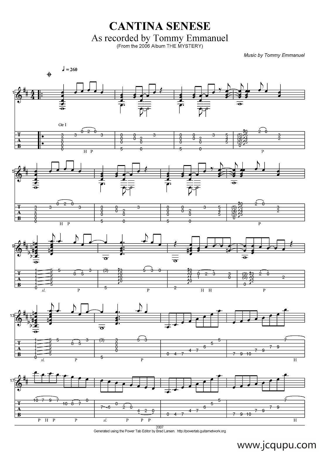 tommy emmanuel：cantina senese（指弹吉他）简谱