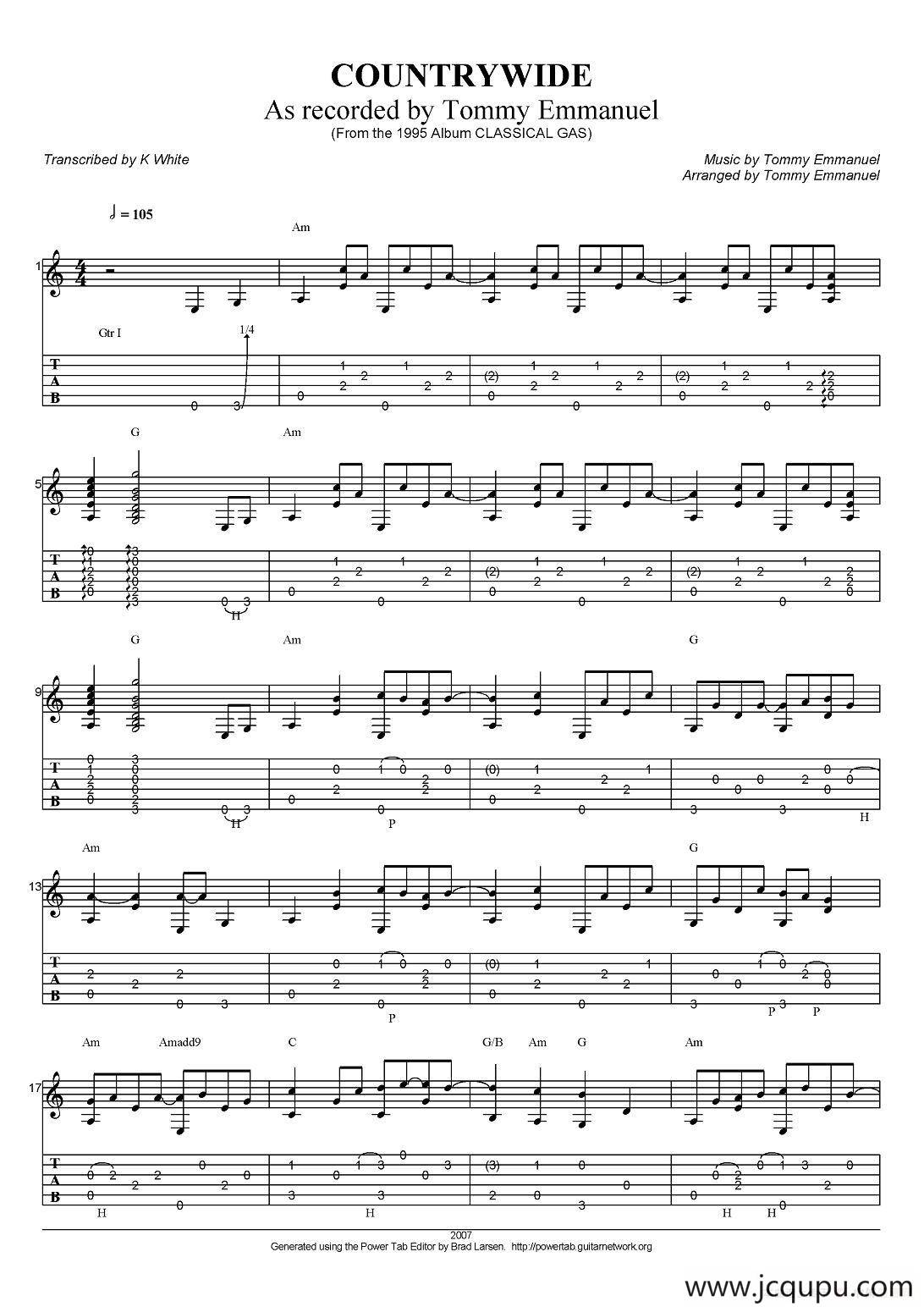 tommy emmanuel：countrywide（指弹吉他）简谱