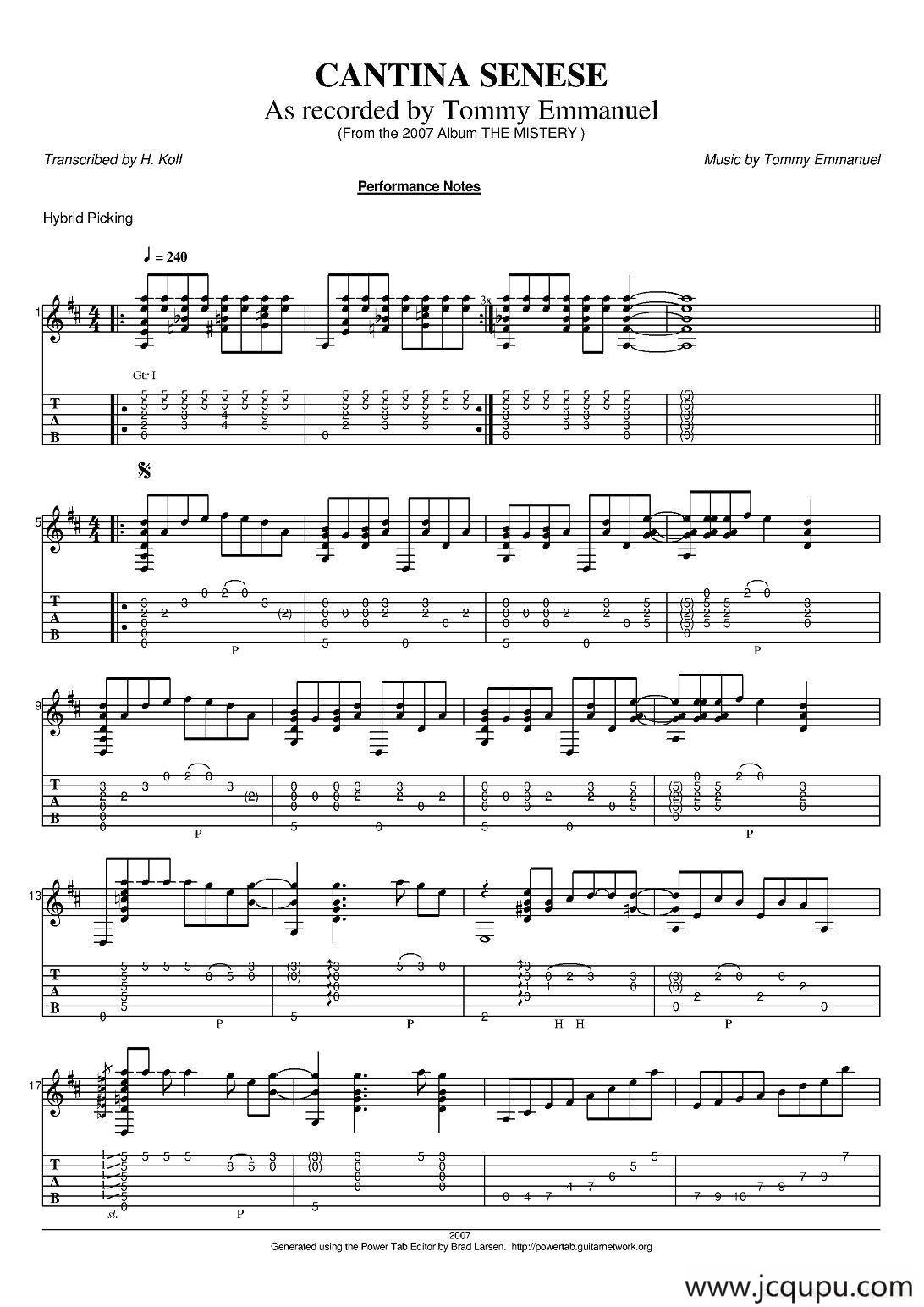 tommy emmanuel：cantina senese version-2简谱