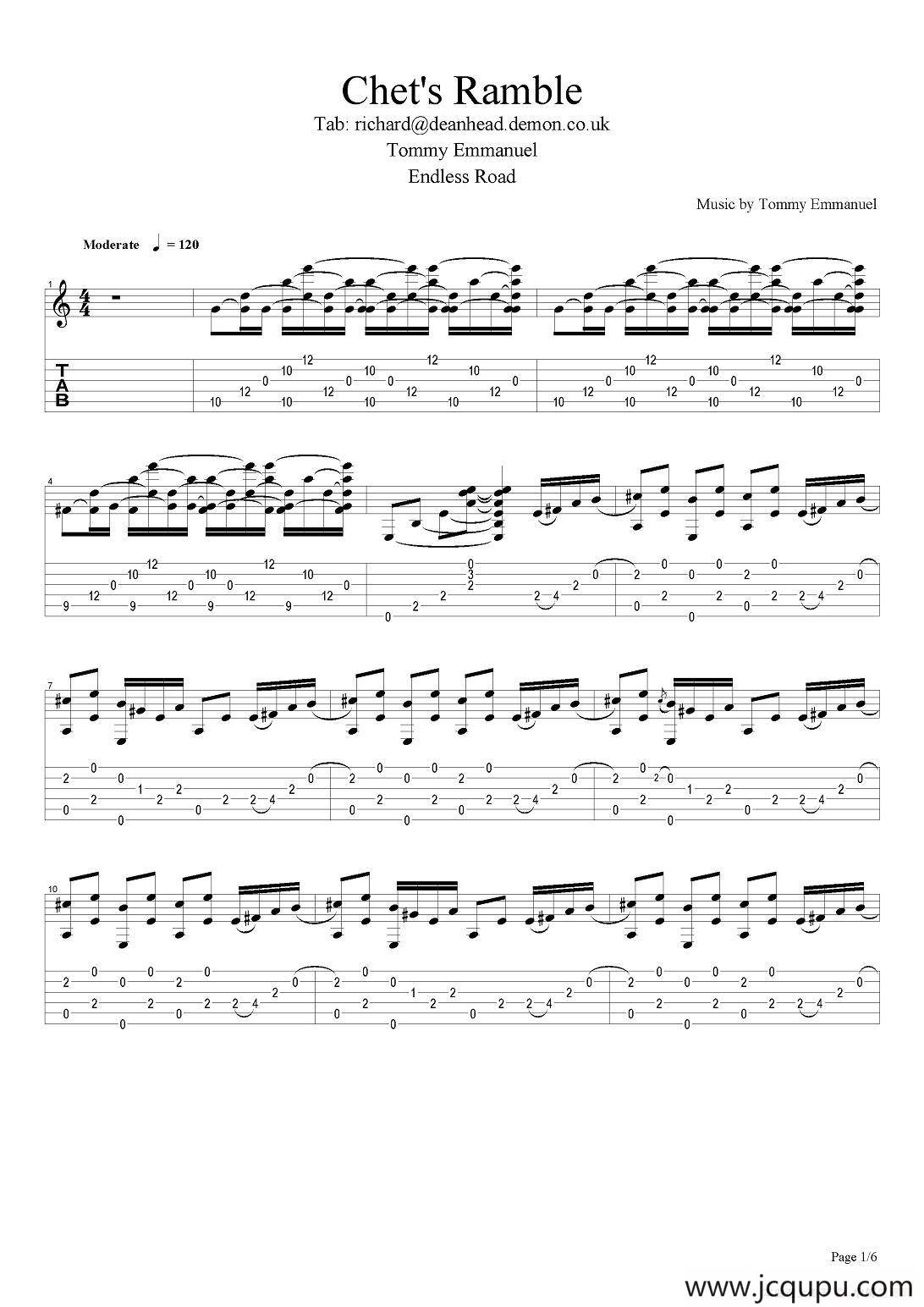tommy emmanuel：chets ramble（指弹吉他）简谱
