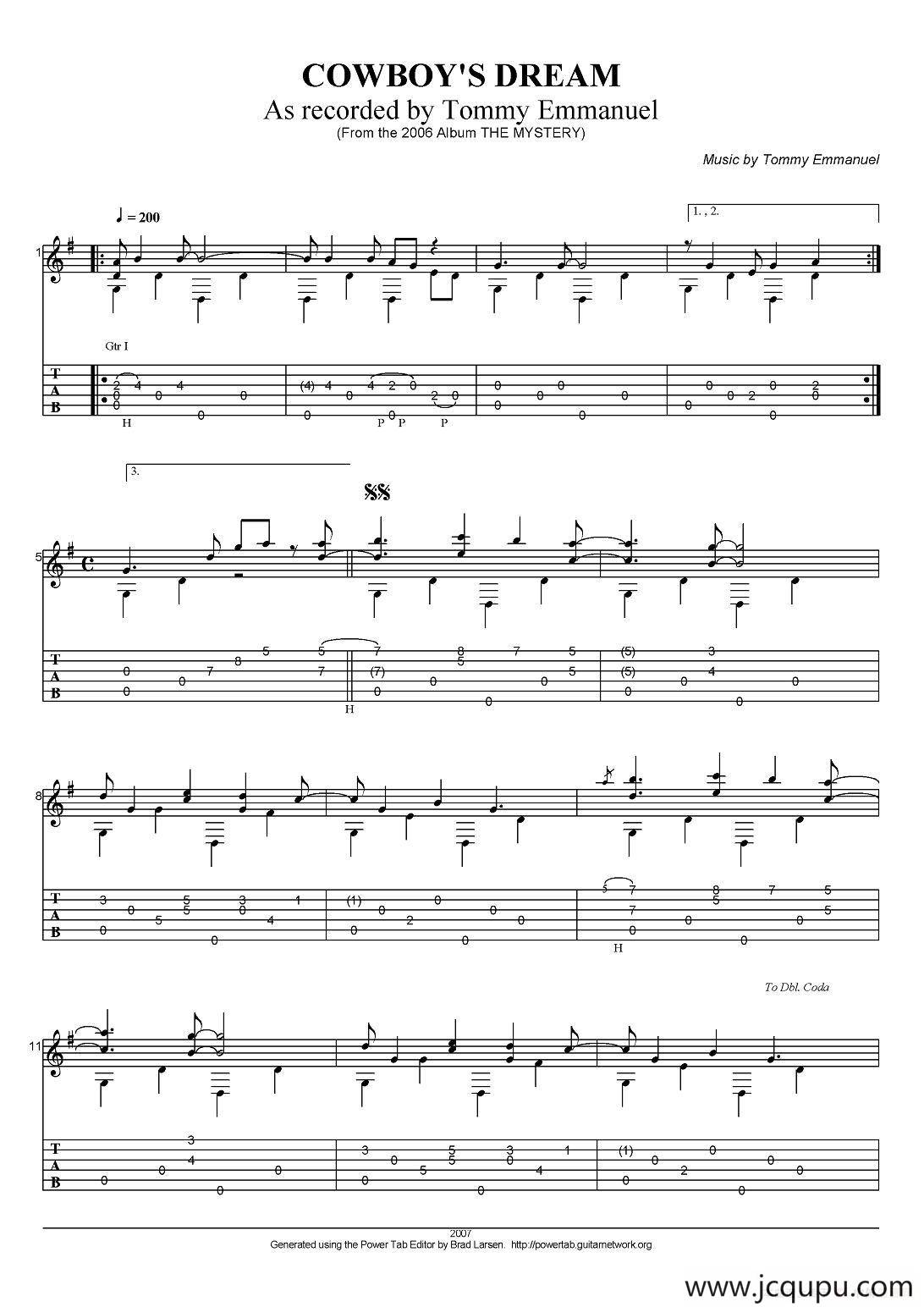 tommy emmanuel：cowboys dream简谱