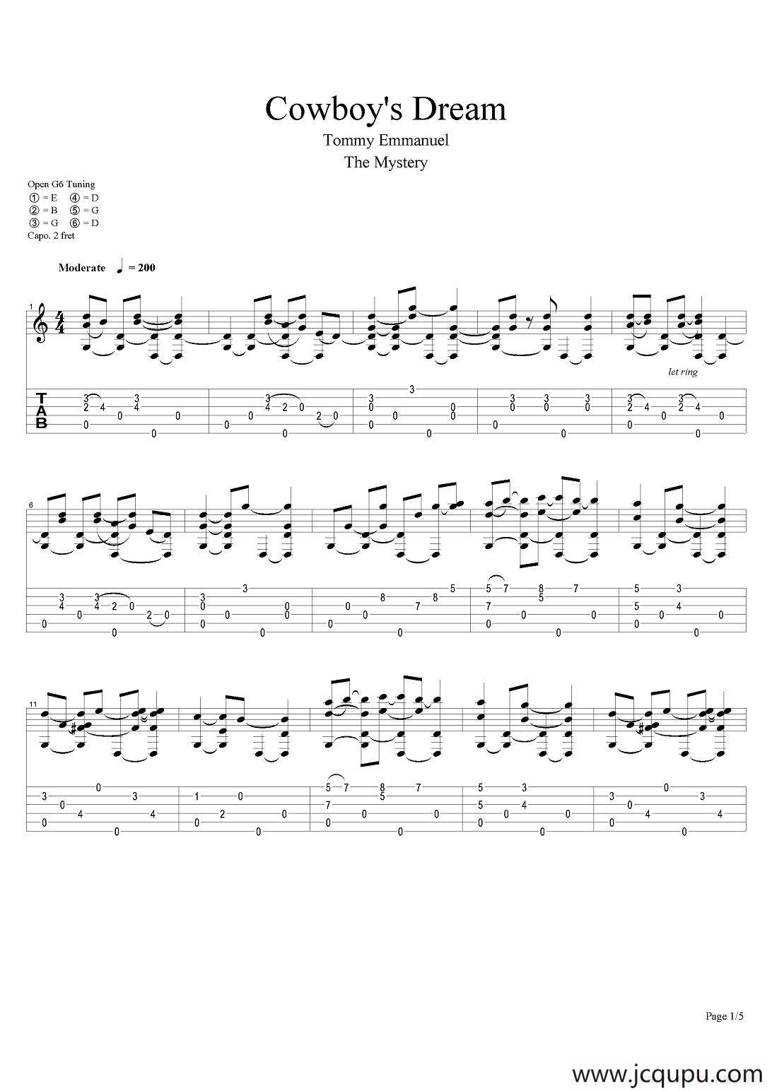 tommy emmanuel：cowboy‘s dream（指弹吉他）简谱