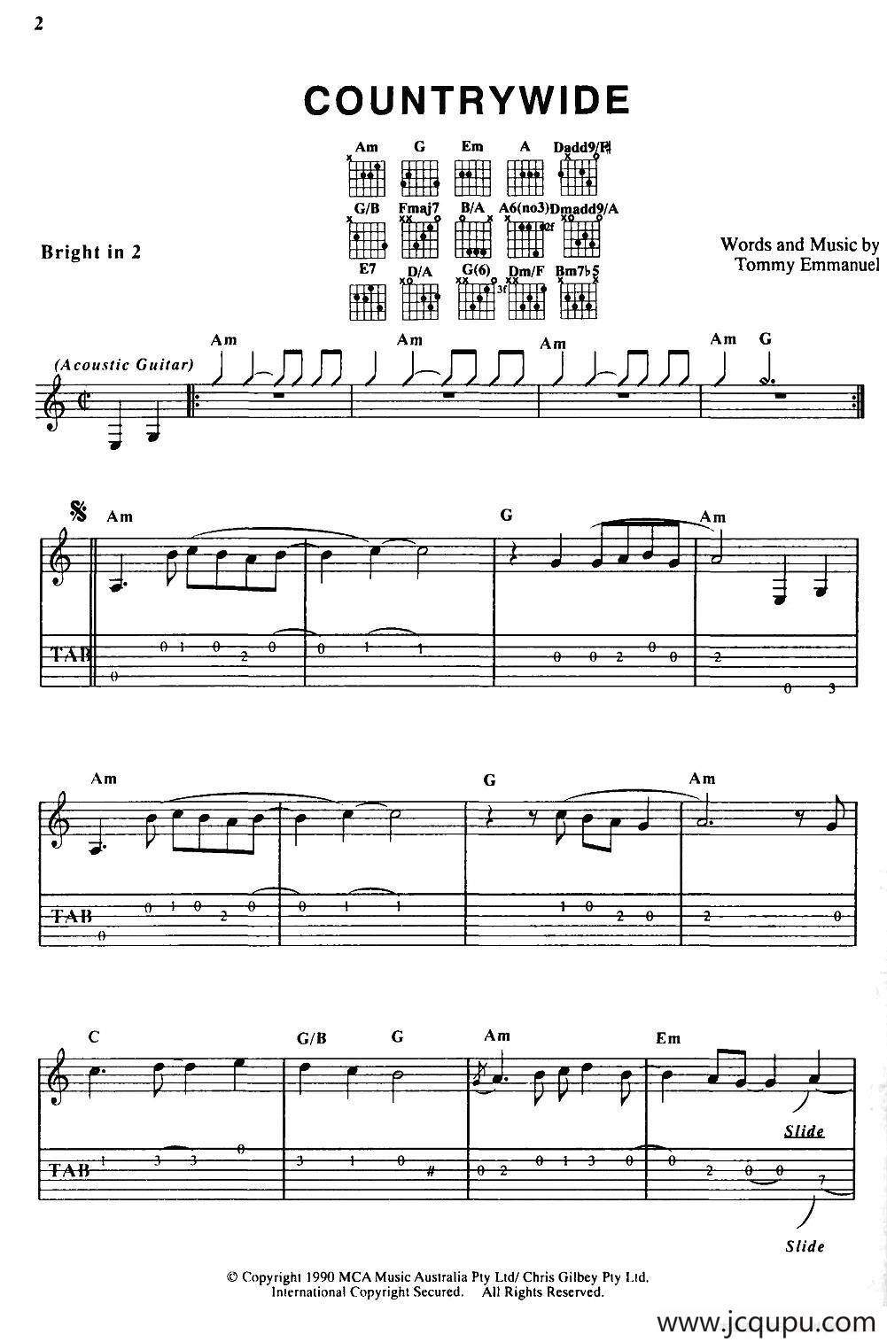 tommy emmanuel：COUNTRYMIDE（指弹吉他）简谱