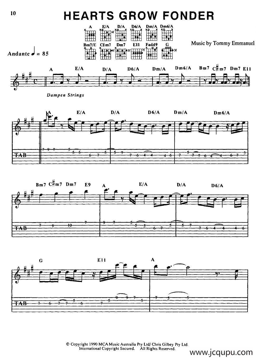 tommy emmanuel：HEARTS GROW FONDER（指弹吉他）简谱