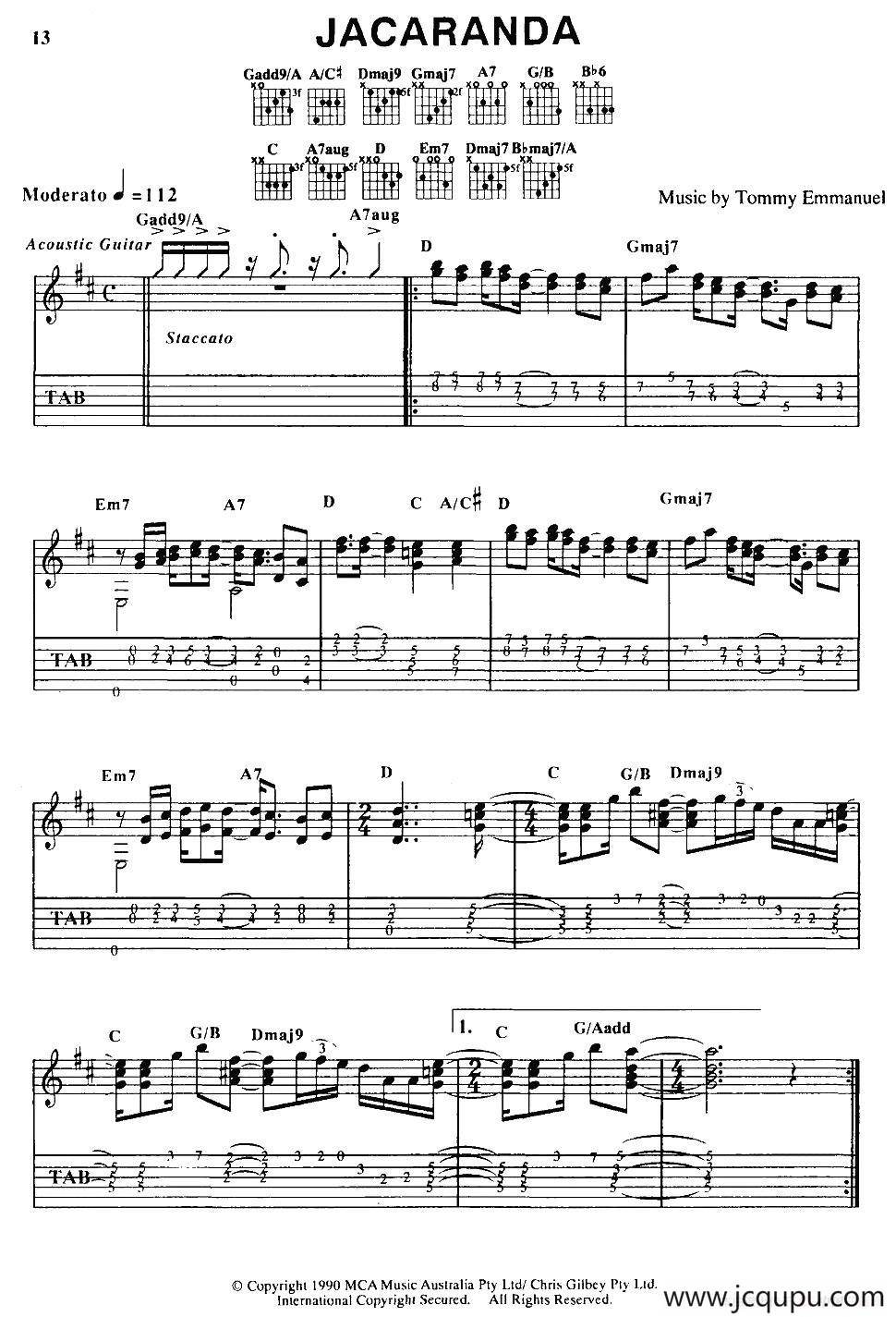 tommy emmanuel：JACARANDA（指弹吉他）简谱