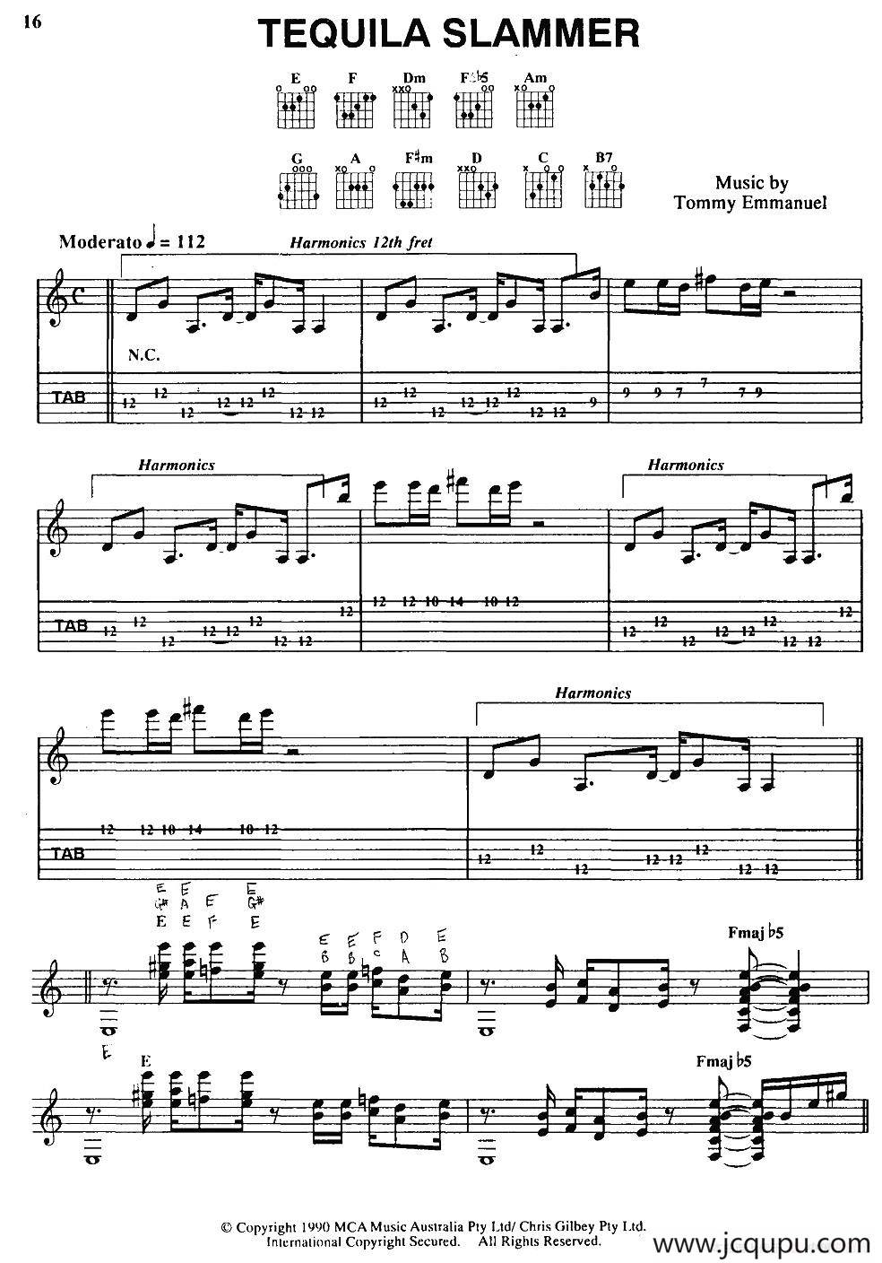 tommy emmanuel：TEQUILA SLAMMER（指弹吉他）简谱