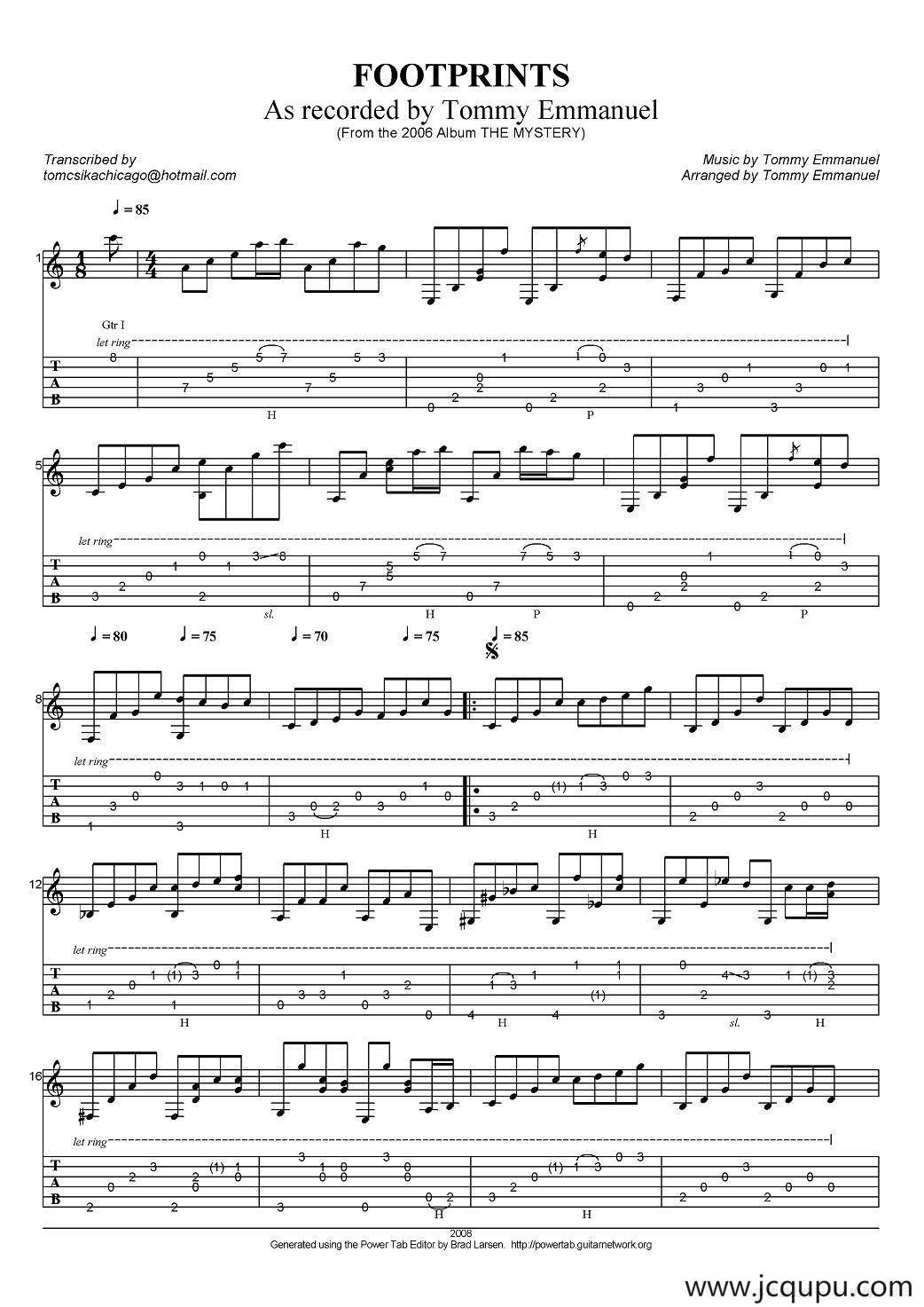 tommy emmanuel：footprints（指弹吉他）简谱