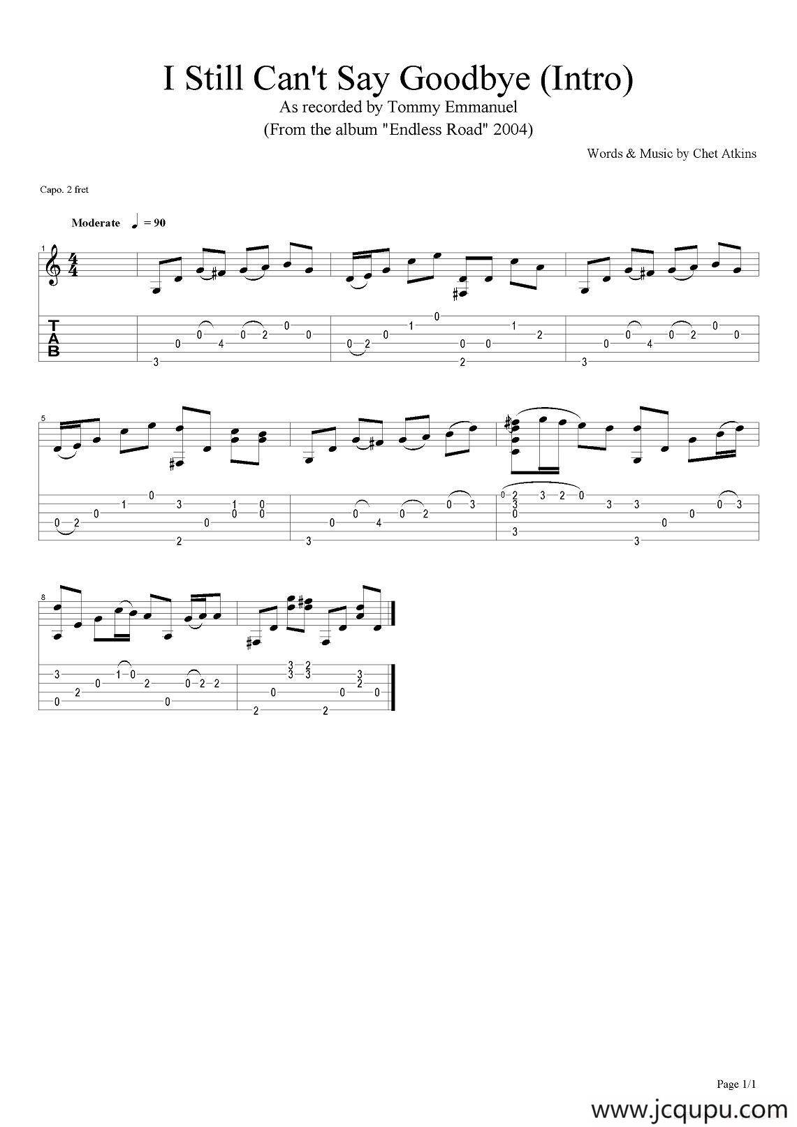 tommy emmanuel：i still cant say goodbye（intro）（指弹吉他）简谱