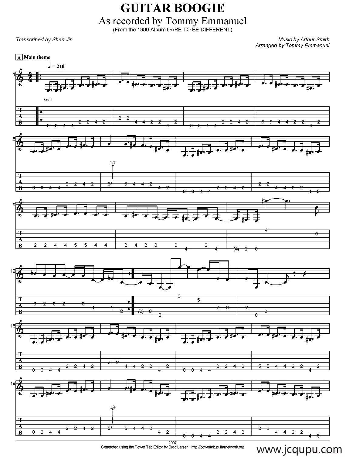tommy emmanuel：guitar boogie（指弹吉他）简谱