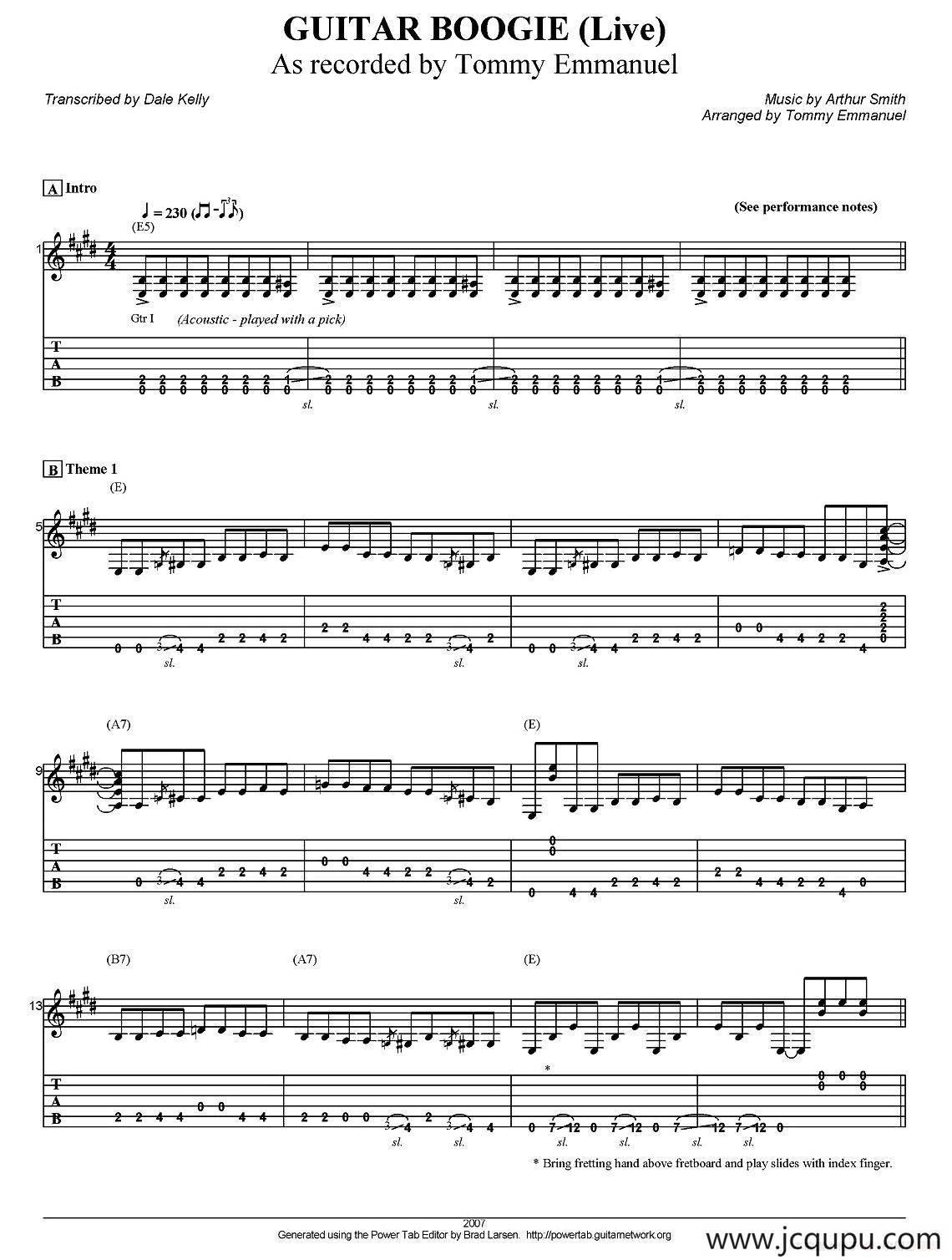 tommy emmanuel：guitar boogie live at woodsong（指弹吉他）简谱
