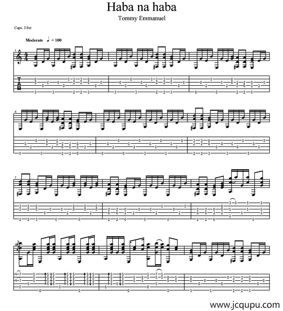 tommy emmanuel：haba na haba（指弹吉他）简谱
