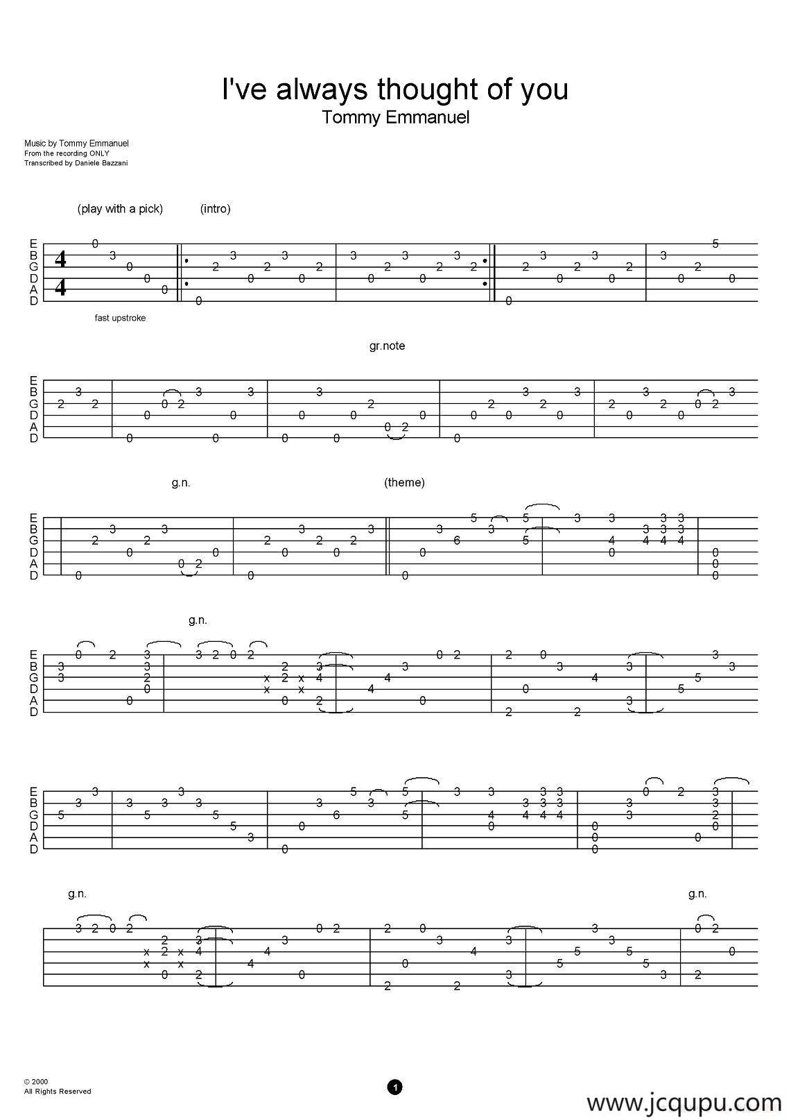 tommy emmanuel；i have always thought of you（指弹吉他）简谱