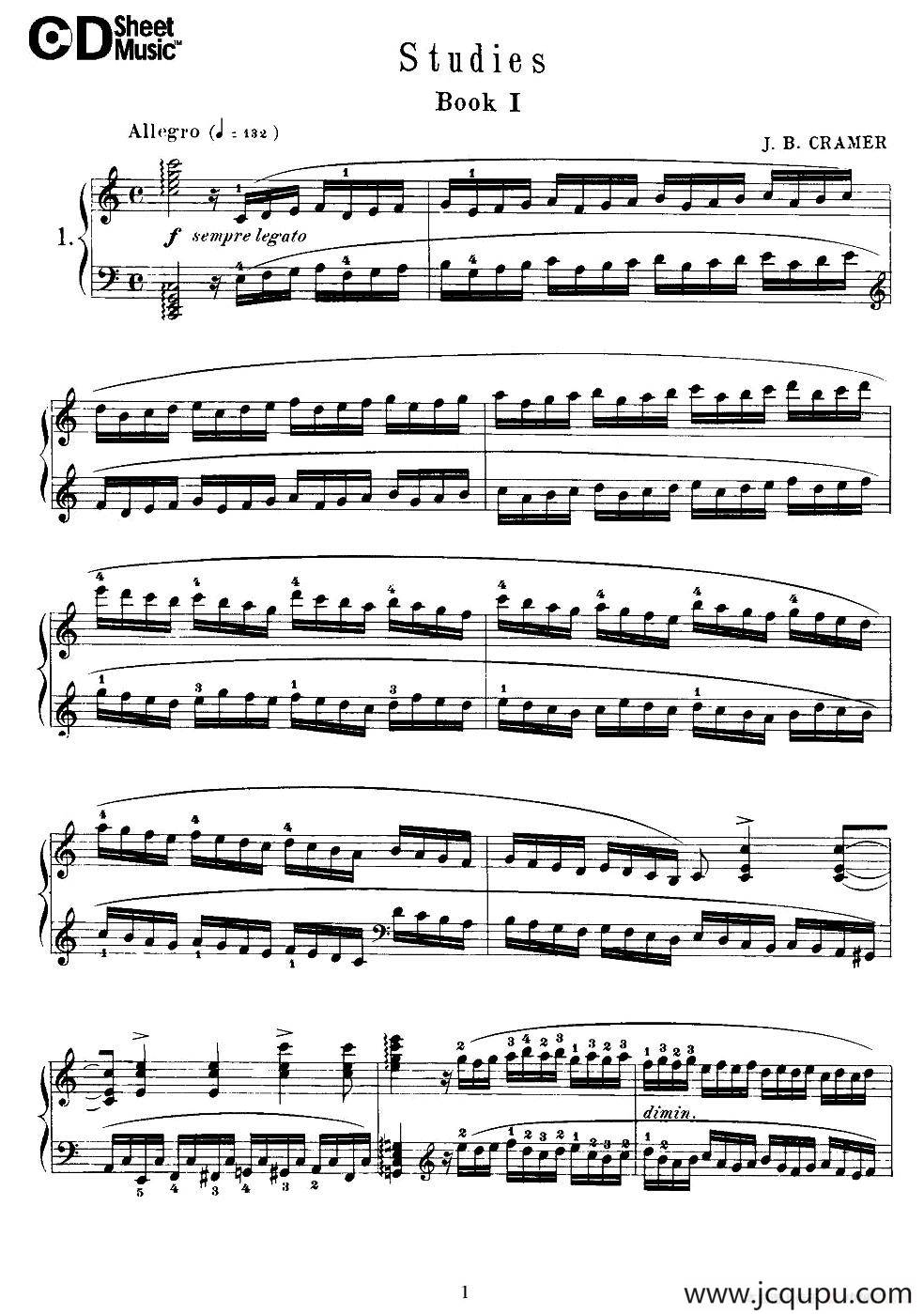 Cramer - 84 exercices（1—5）（克拉莫84首钢琴练习曲）简谱