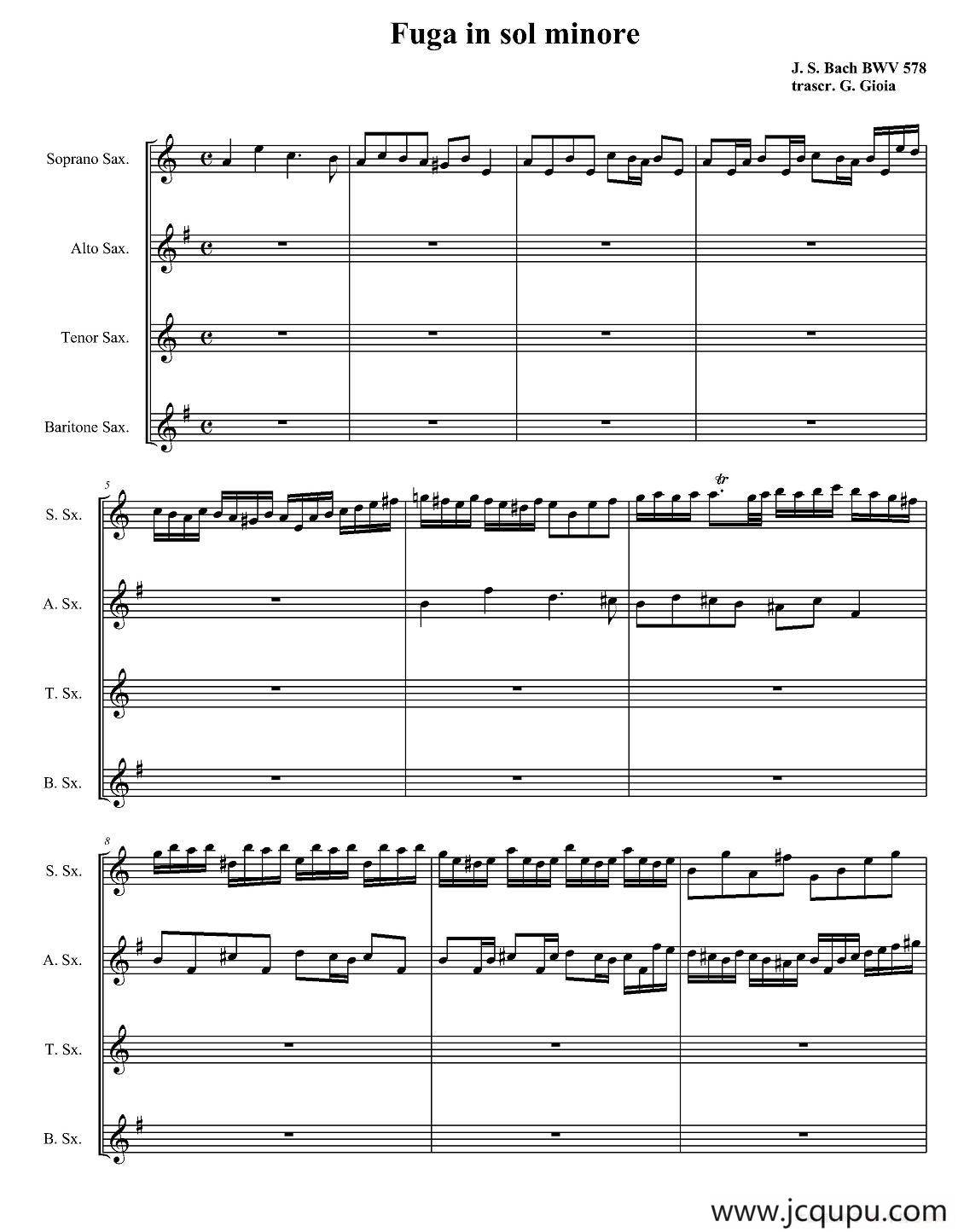 Fuga in sol minore （四重奏）简谱