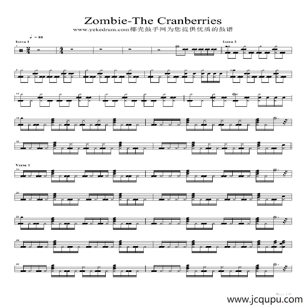 zombie（架子鼓谱）简谱