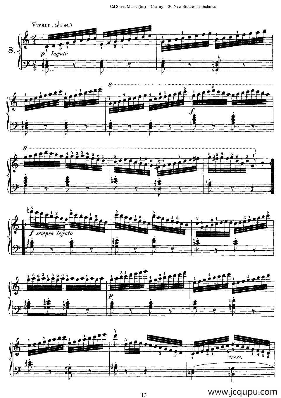 Czerny - 30 New Studies - 8（车尔尼Op849 - 30首练习曲）简谱